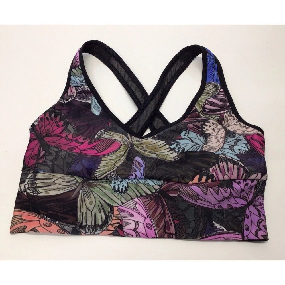 Victorias Secret Sports Bra Butterfly Black Floral Size XS Racerback Yoga